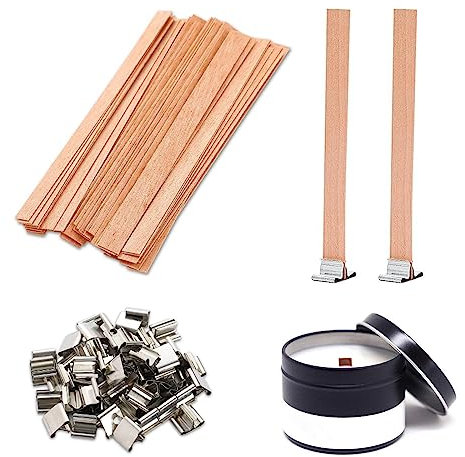 gvivej 25 Stücke Holzdocht Kerze - Kerzendocht aus Holz - mit 50 Eisenständer - für DIY Kerzenherstellung Handwerk 13 x130 mm