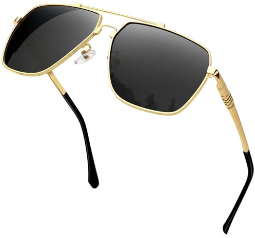 KANASTAL Gafas de Sol Doradas Negras Hombre Polarizadas Mujer Grandes Cuadradas Vintage UV400 Gold Black Sunglasses Mens - Doradas Metal Negras Lentes