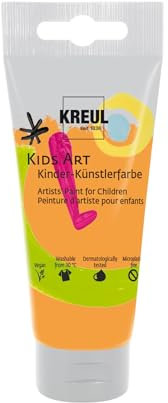 KREUL 43305 - Kids Art Kinder-Künstlerfarbe, Orange 75 ml Tube, Schulmalfarbe auf Wasserbasis, matte deckende Bastelfarbe für Leinwand, Papier und Karton, vegan