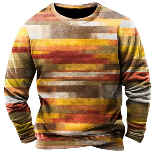 Winterpullover Herren Rundhals Winter Pulli Sweatshirt Ethnischer Retro Druck Tops T Shirt 2024 Y2k Hoodie Harajuku Sweater Casual Freizeithemden Für Herren Thermo Oberteil Sweatjacke(5-Orange,L)