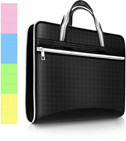 Wellong 13 Pockets Expanding File Folder, Accordion File Organizer with Double Zipper Closure Handle, Waterproof Oxford Canvas Document Storage Organizer for Letter, A4 Paper, Document - Black