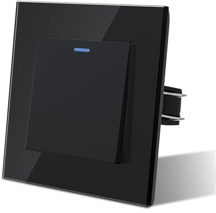 MVAVA Lichtschalter Unterputz 1 Fach 2 Wege Lichtschalter Glas mit LED 86 * 86mm Taste Schalter Wandschalter Kippschalter Schwarz
