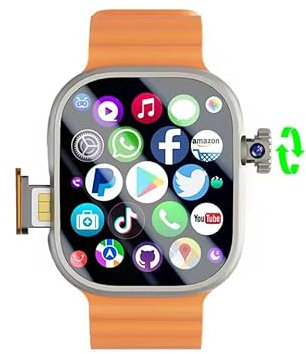 DW100 Smartwatch 4G/5G LTE Android 10.0 180° Rotary camera 64GB ROM WiFi GPS SIM card 2.29 Inch Amoled Play Store Smart Watch (Silver Orange,4GB 64GB)