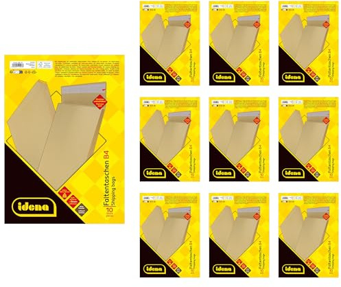 Idena 90282 - Sobres DIN B4, 100 unidades adhesivas, sobres plegables con pliegue inferior de 4 cm, sobres sin ventana, de papel reciclado FSC de 140 g/m² en marrón