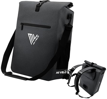 MIVELO Fahrradtasche für Gepäckträger - 3in1 Gepäckträgertasche Rucksack Umhängetasche - 100% wasserdicht und PVC-frei - Tasche für Fahrrad mit herausnehmbarer Laptoptasche (Schwarz-Reflektierend)