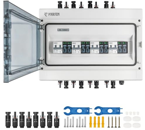 PJERJZN Solar Kombigerät (1-in-1-Out/2-in-2-Out/4-in-4-Out) mit 1000V DC 40A LS-Schalter & 20-40KA SPD, IP65 Wasserdichtes Gehäuse (PC+ABS) für Wohnmobile/Dach/Inselanlagen (4-in-4-Out)