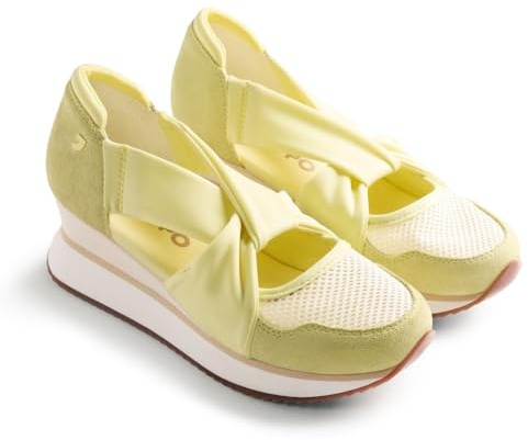 Gioseppo TUHELJ - Sandalias Deportivas Abiertas de Piel con Rejilla, Cuña Forrada, Tiras de Sujeción, Plantilla Acolchada, Certificación Global Recycled Standard, Color Amarillo, Talla 37