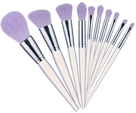 SMASOLO 10pcs Makeup Face Powder Brush Purple Acrylic Handles Eyeshadow Cosmetic Tools for Professional Face Makeup Application