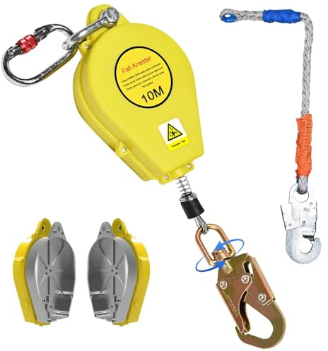 Aocay Dispositivo de Seguridad Anticaídas Retráctil, Professionale Dispositivo Anticaida Retráctil 10m, Arnés Trabajo en Altura con Gancho Giratorio, Capacidad de Carga: 150kg(Amarillo,10m)