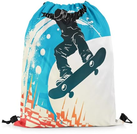 Dragskoväskor skateboard, skateboardman,sportälskare skejtare dragsko ryggsäck vattentät simväska förvaring gympåse för resor shopping resor
