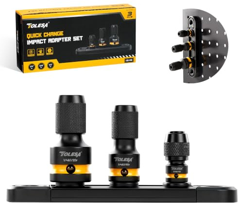 TOLESA 3PCS Impact Socket Adapter Set, 1/4, 3/8, 1/2 Square Drive to Hex