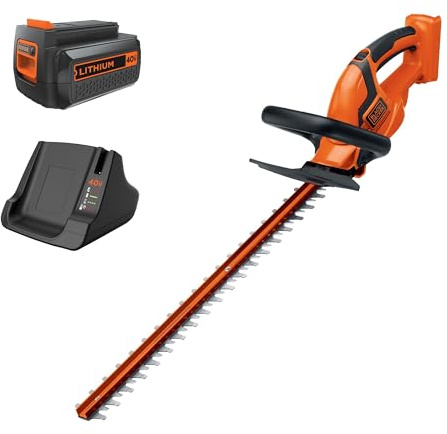BLACK+DECKER 40V MAX Hedge Trimmer, Cordless, 24-Inch Blade, Battery and Charger Included (LHT2436)