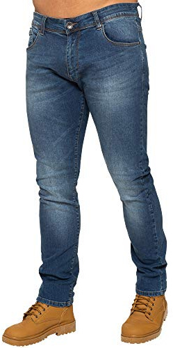 ENZO Herr Skinny Slim Fit Stretch Denim Retro Jeans Byxor, Mid stentvättad, 42W x 32L