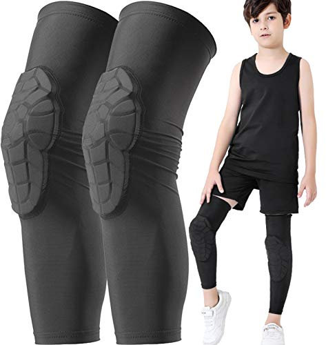 Bohope Kids Youth 5-15 Years Padded Leg Compression Sleeve Knee Guards Protective for Basketball, Baseball, Football Goalkeeper, Volleyball, Skating, Cycling.Universal for Boys and Girls