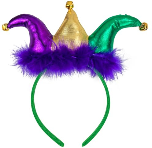 SIROGOGO Mardi Gras Jester headband Court Clown headwear Funny Hat for Masquerade Cosplay Accessory Multicolor