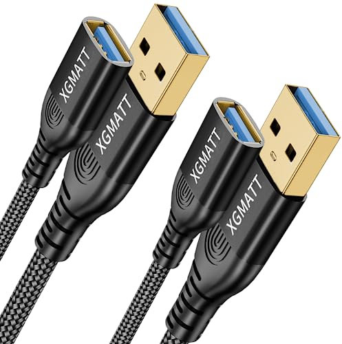 (3M 2Stück) USB 3.0 Verlängerung Kabel USB Verlängerungskabel A Stecker auf A Buchse mit eleganten Alluminiumsteckern, Nylon Stoffmantel für Tastatur, Drucker,PS VR, Kamera, Kartenlesegerät,schwarz