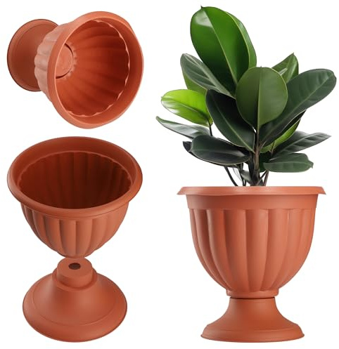 KADAX blomkruka, blomskål av plast, rund planteringspokal, lätt amforer i terrakottafärg, planteringskärl för utomhusbruk, trädgård, terrass (34,5 cm, terrakotta)