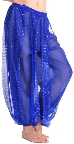 Baisdan Pantaloni Harem Yoga di Danza del Ventre, Pantaloni tribali arabici Indiani in Chiffon da Donna Adatti per Feste di Danza Yoga Pilates Zumba Blu Scuro