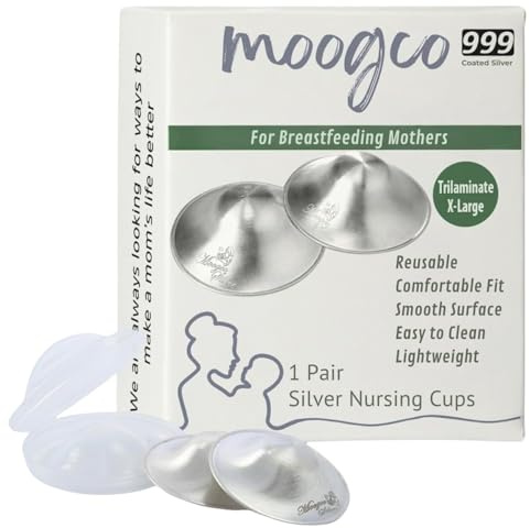 The Original Silver Nursing Cups - Silver Nipple Shields - Silver Cups Breastfeeding for Nursing Newborn - Protect and Soothe Your Nursing Nipples (Tri-Laminate X-Large)