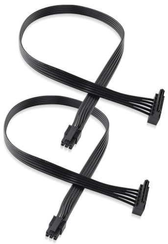 ELFJMZP Lot de 2 câbles d'alimentation courts de 40 cm à 6 broches vers SATA, cuivre étainé 18 AWG pour PC Dell, adaptateur double SATA 15 broches pour disque dur HDD SSD DVD, câble d'alimentation