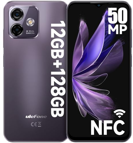 Ulefone Note 16 Pro(12GB+128GB) Handy Ohne Vertrag, 50MP Kamera Octa Core 256GB erweiterbar Android 13 Smartphone, 4400mAh 6.52” 4G Dual SIM Handys Fingerabdruck Face ID GPS 2 Jahre Garantie-Violett