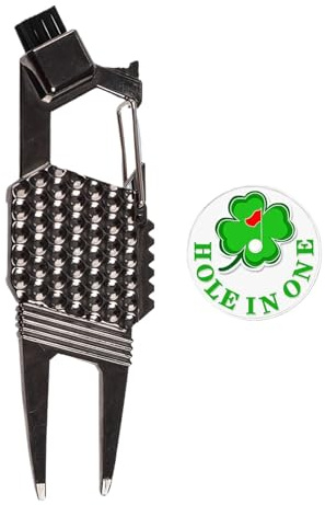 Gihioue Tenedor de golf – Herramienta multifuncional de aleación con marcador de bola, accesorio de golf ligero con abrebotellas, accesorio de bolsa para hombre y mujer