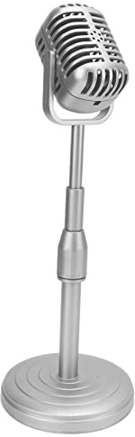 BONKZEBU Ensemble de Microphones de Simulation Vintage, Tige de Support de Base Stable, Apparence de Simulation élevée pour Studio Photo Rétro (Argent)