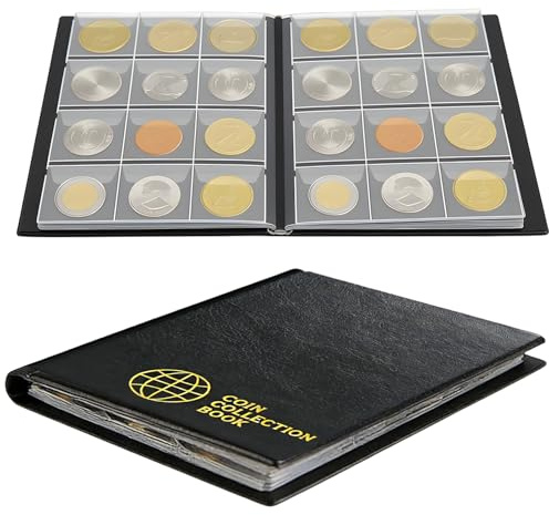 Album de Collection de pièces de Monnaie 120 Poches, Collection Pièces de Monnaie, Album Numismatique Collection Piece, Porte-Monnaie Livre Album (Noir)