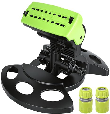 YHNDECO Arroseur carré à 16 buses - 4 modes - Mini turbo oscillant - Arroseur de pelouse carré avec 2 raccords rapides et grande base de plantes dans les jardins, pelouses, potagers