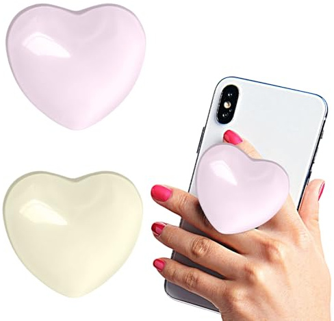 TENGWA 2 stycken mobiltelefon fingerhållare med utdragbar sockel handtag Pop mobiltelefon ring hållare hjärta motiv för smartphones och surfplatta videosamtal och läsning