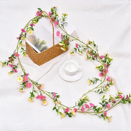 Chovize Artificial Daisy Garland, 2.1m Lifelike Pink Flower Garland Decoration, Fake Floral Vines for Home Party Wedding Arch Wall Decor, Indoor & Outdoor Spring Garlands