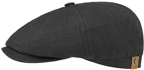 Stetson Hatteras Flatcap Leinen Damen/Herren - Mütze mit Baumwollfutter - Flat Cap mit Sonnenschutz UV 40+ - Schirmmütze Frühjahr/Sommer - Ballonmütze schwarz 60 cm