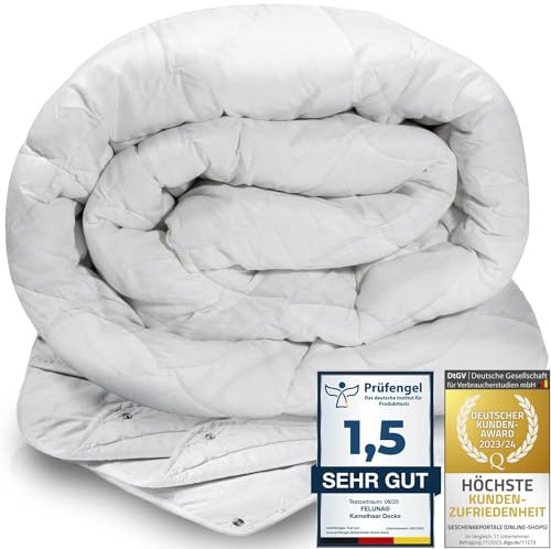 Feluna® 4-Jahreszeiten Kamelhaar-Decke aus 100% Kamelhaarflaum Steppbett Duo Bettdecke zum Knüpfen (155 x 220 cm)