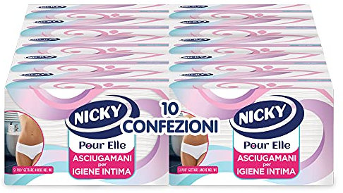 Nicky Asciugamani Intimi Monouso Pour Elle, 10 Confezioni da 100 Asciugamani, Gettabile nel WC, Carta a 2 Veli, Per Igiene Intima, Indicato Durante Il Ciclo Mestruale, 100% Cellulosa FSC
