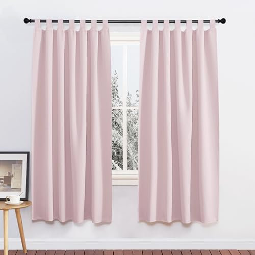 PONY DANCE Gardinen Kinderzimmer Mädchen - Schlaufengardinen 2er Set Blickdichte Vorhänge Hellpink Schlaufengardinen Wohnzimmer Thermovorhang gegen Kälte und Hitze, H 175 x B 140 cm