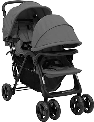 LAPOOH Passeggino Gemellare a Tandem Grigio Scuro in Acciaio,Bebè e bimbi,Trasporto bebè,Passeggini(SPU:10348)