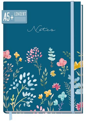 paper&you® Notizbuch A5+ liniert mit Gummiband Happy Flower 156 Seiten, 78 Blatt - als Bullet Journal, Tagebuch, Notizheft - nachhaltig & klimafreundlich