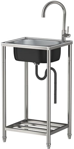 Lavandino Vasca Singola,Lavello Cucin in Acciaio Inox Autoportante con rubinetto caldo e freddo ruotabile a 360° Lavello da Pranzo Mobile Giardino Commerciale Campeggio Interni Esterni