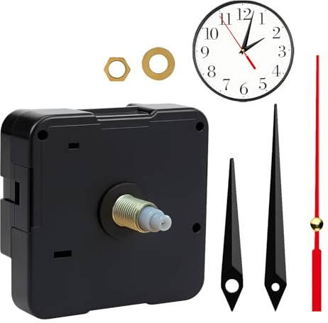 Uhrwerk für Wanduhr, Quarz Uhrwerk Lautloses für Ersatz, mit Kurzem Zeigerset Uhrzeiger aus Aluminium (Stunden, Minuten, Sekundenzeiger) DIY Mechanismus Zubehör, Schaft 16mm für 5-7mm Uhrenplatten