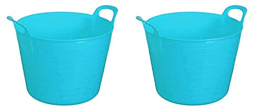 EASON BROS 26L -Set of 2 Heavy Duty Flexible Plastic Tub- Sky Blue - Multi Purpose Flexible Trug for Gardening, Cleaning, Home and Laundry - Indoor and Outdoor Use Bucket - Made in UK