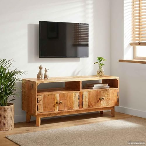 faucqel Solid Mango Sideboard 110 x 30 x 45 cm Living Room Chest of Drawers with Sliding Doors Modern Design Durable Wood for Stylish Indoor Storage