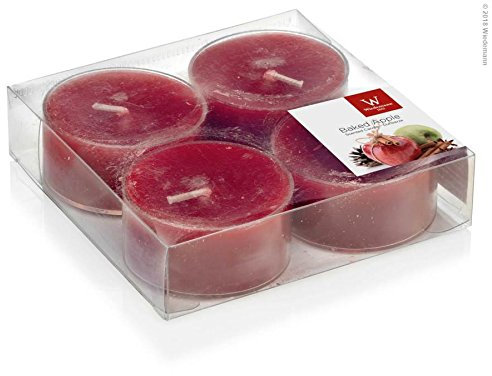 Wiedemann 4er Maxi-Duftteelichte Bratapfel im Klarsicht Cup und Geschenkverpackung 19 x 57 mm 8 Stunden Brenndauer