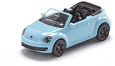 siku 1505, VW The Beetle Cabrio, Metall/Kunststoff, Hellblau, Spielzeugauto für Kinder, Anhängerkupplung