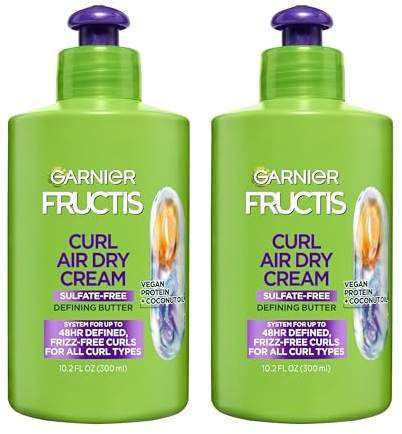 Garnier Fructis Curl Nourish Air Dry Cream Leave In Conditioner, Sulfate-Free Curl Defining Cream with Moisture and Frizz Control For All Curly Hair Types, 10.2 Fl Oz, Pack of 2 (Packaging May Vary)