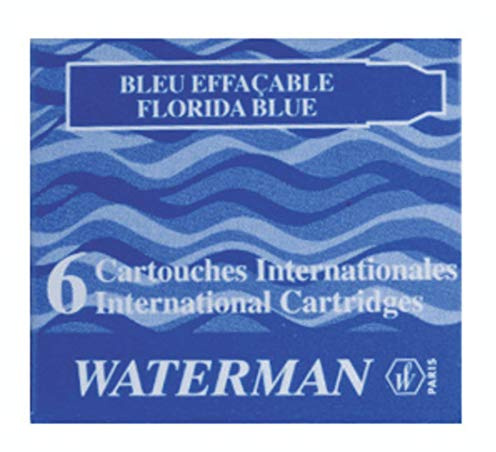 WATERMAN Lot de 6 cartouches d'encre internationales pour stylo-plume, standard, couleur de l'encre : bleu floral, lot de 6
