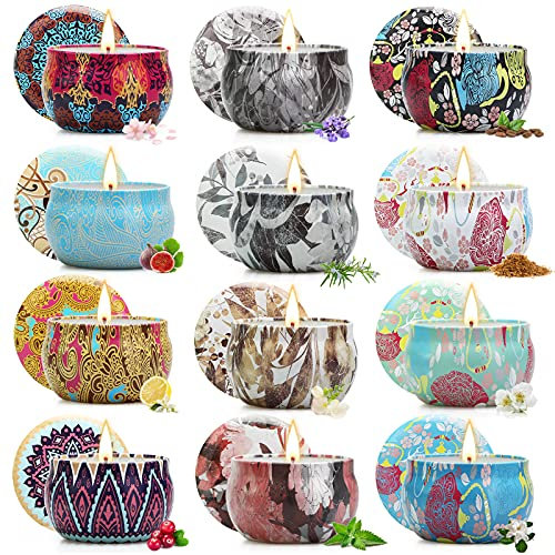 Yinuo Mirror Scented Candles Gift Set, Gifts for Women, 12 x 70 g Candles for Home Scented, Soy Wax Aromatherapy Candle Set, Ideal for Christmas, Birthday, Mother's Day, Valentine's Day, Dating, Yoga