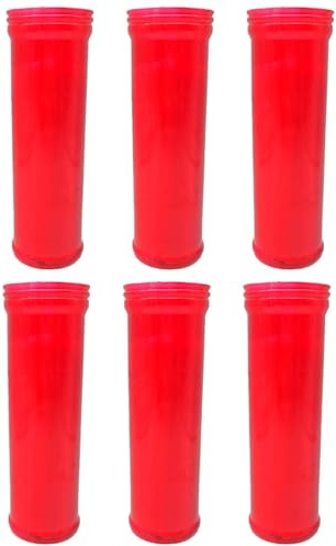 Tradineur - Pack de 6 velones de santo, velas litúrgicas de parafina y cera vegetal, decoración de iglesias, cementerios, tumbas (Rojo, 21,5 cm)