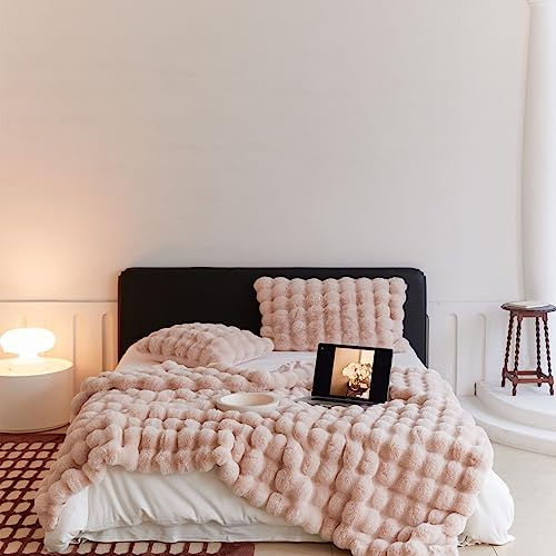 Bubble Decke Fellimitat Kuscheldecke Flauschig (Rosa, 45x45 cm, Bett & Sofa)