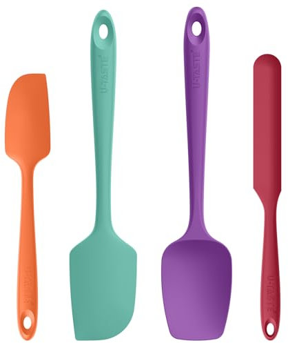 U-Taste Silicone Spatula Set of 4: 315 ℃ Heat-Resistant Flexible Food Grade Bowl Scraper, Seamless Rubber Kitchen Cooking Mixing Baking Scraping for Nonstick Cookware(Colorful)