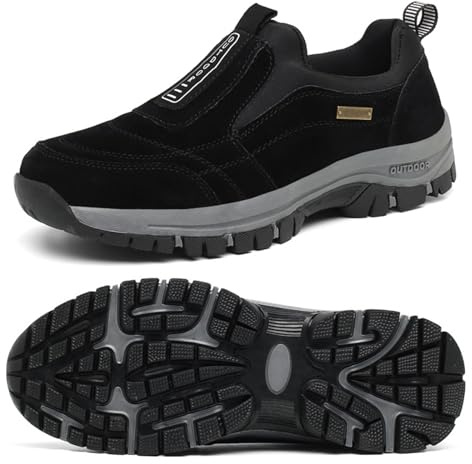 GYCF Homme sans Lacets Baskets de Randonnée en Plein Air,Chaussures Orthopédiques Chaussures Marche Légères pour Le Travail,Antidérapant Baskets De Trekking,Noir,44EU